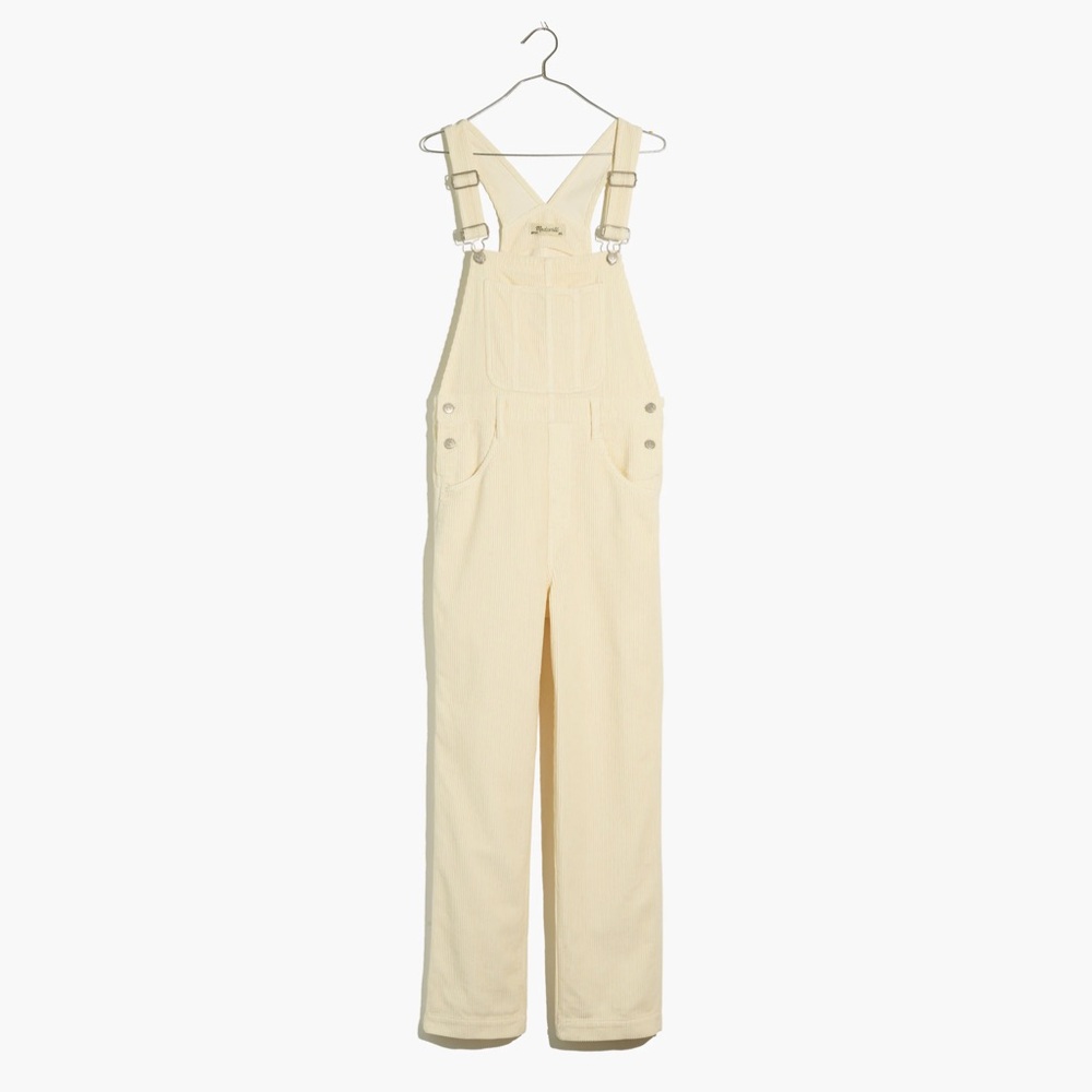 Madewell cream corduroy straight leg overalls